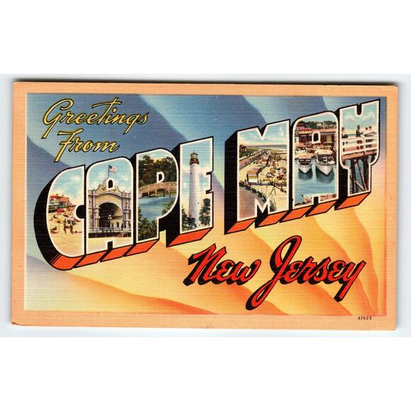 Vintage Greetings from Cape May NJ Large Big Letter Postcard 1940's - 1950's - Picture 1 of 2